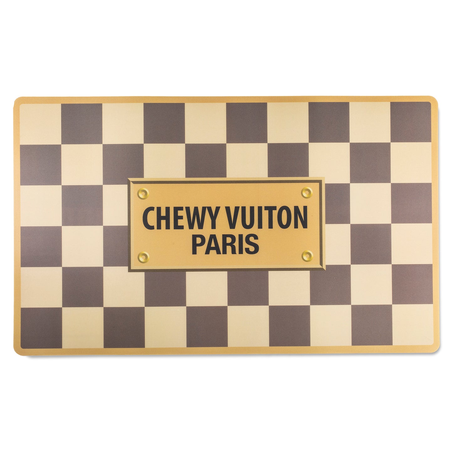 “Chewy Vuiton” - Pet Bowls & Mat Set - Beige/Brown
